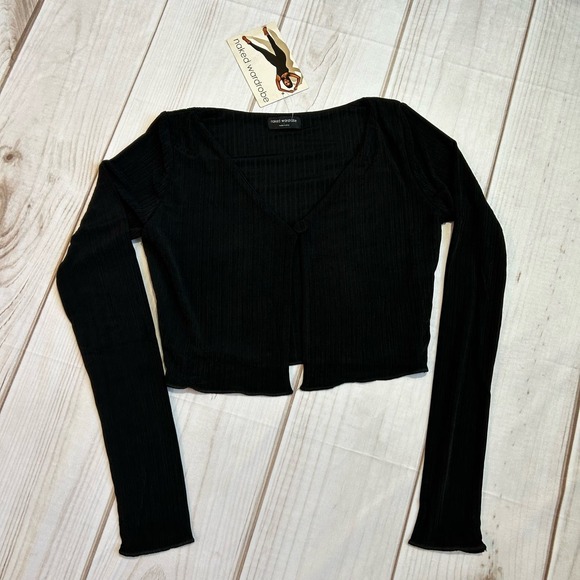 Naked Wardrobe Push My Button Crop Top - Black - Large - New With Tags - Picture 5 of 5